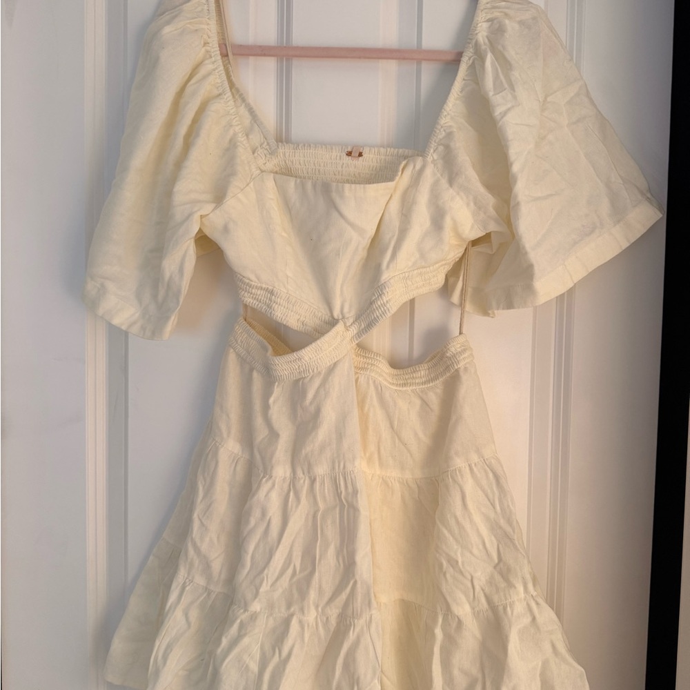 Free people Cream Cutout Puff Sleeve Dress